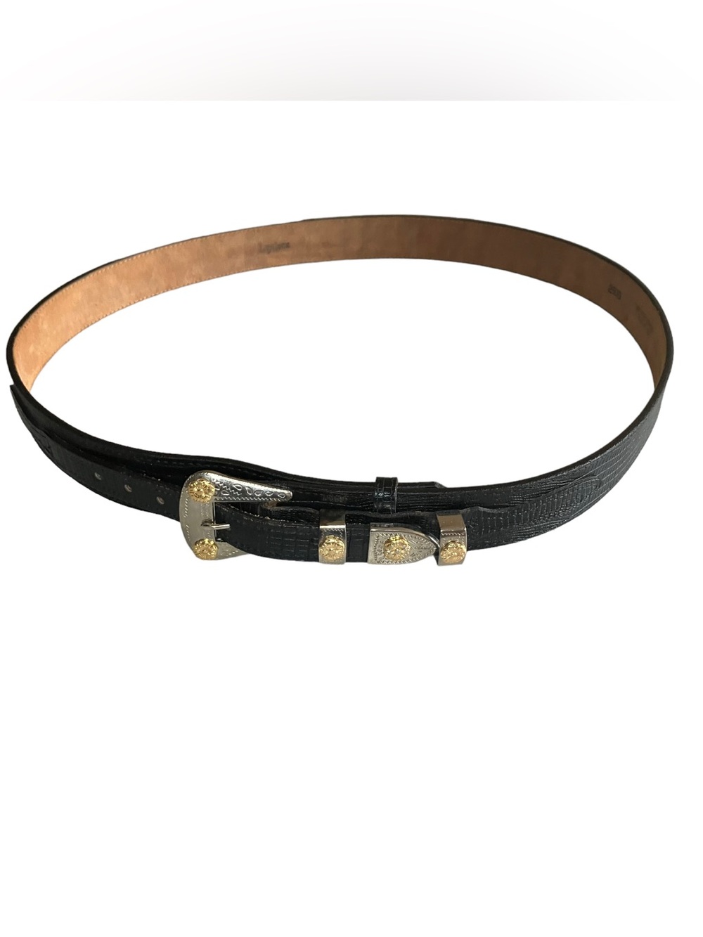 Vintage‎ Lyntone Embossed Leather Western Belt Size 44 Black Cowhide
